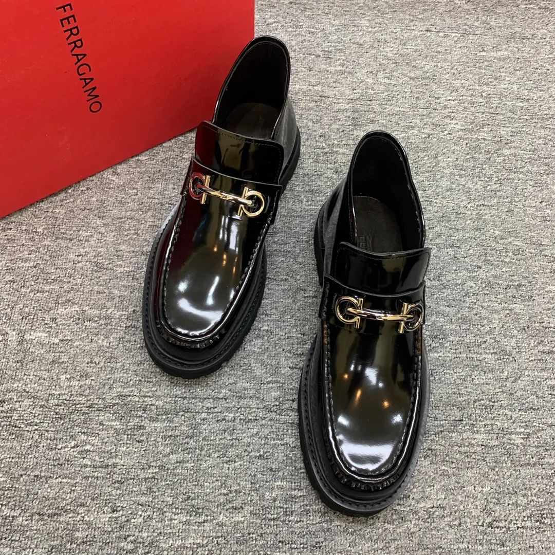Men's shoes 💰960 🎁🎁🎁😈[Ferragamo] Men's high-top boots, the latest hot style, 1:1 original purchase quality, top quality, imported cowhide for the uppers, imported cowhide for the lining and feet, with original lightweight foam outsole, matching code 39-44, (38, 45 custom-made, non-refundable)